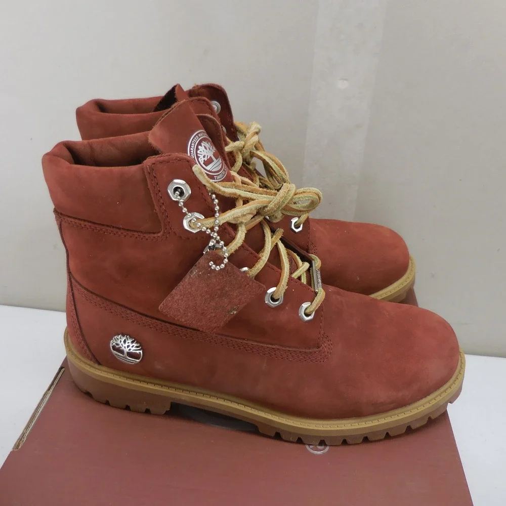 Timberland Premium 6 Inch Waterproof Burgundy Nubuck Boots TB0A15J4 Kids 5.5 M